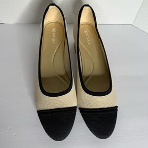 VIVAIA Women's‎ Beige Black Cap Toe Knit Block Heel Pointed Toe Shoes Size 43